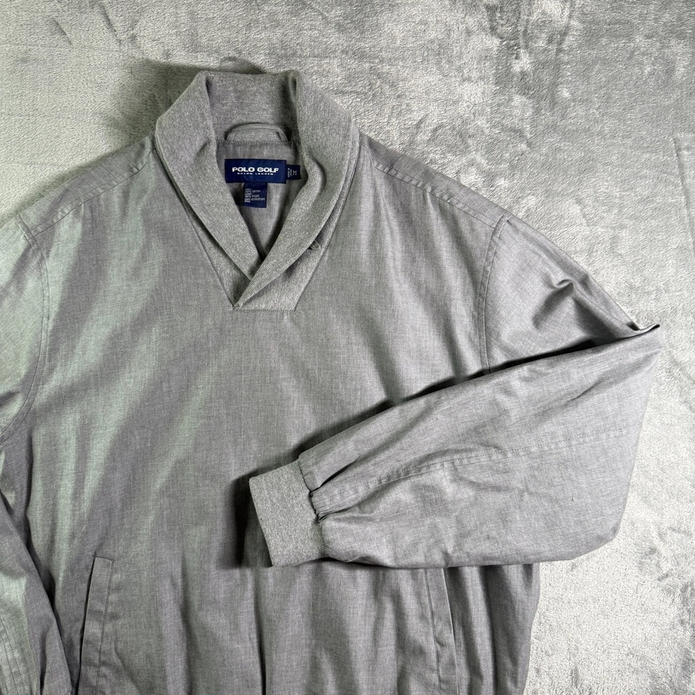 Polo Golf Pullover Jacket Shawl Collar Long Sleeve Gray M Zipper Bottom (READ)